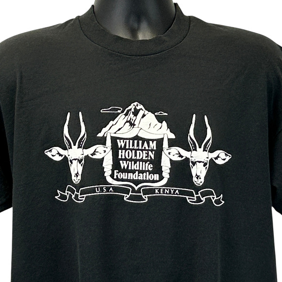 Vintage 90s William Holden Wildlife Foundation T Shirt Mens XL Black Kenya Tee - Picture 1 of 6